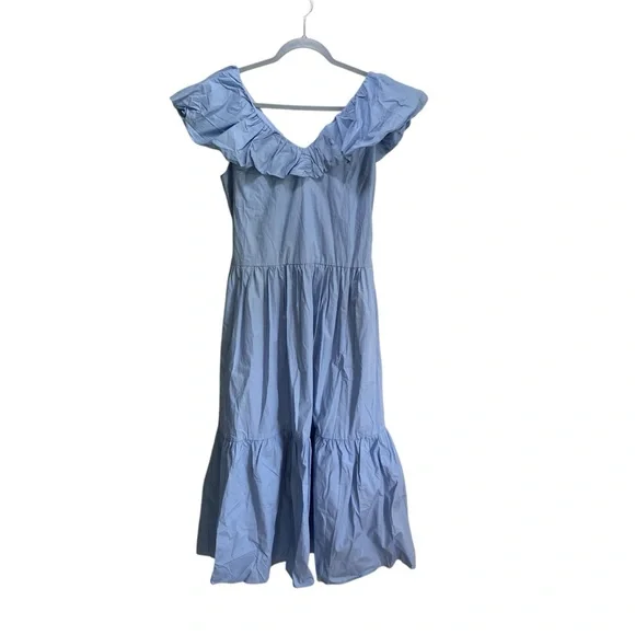 English Factory Midi Dress Womens S Blue V Neck Tiered Ruffle Quiet Luxury New - Picture 5 of 12